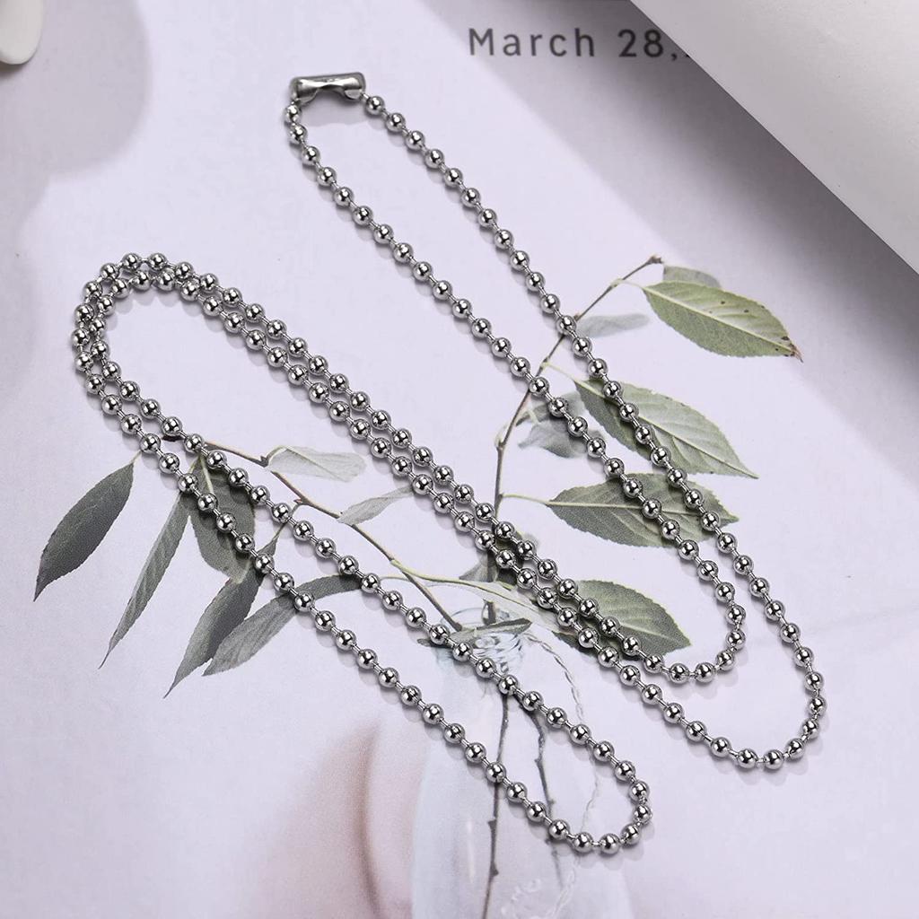 Colier cu etichetă pentru câine - Lanț militar cu etichetă pentru câine din oțel inoxidabil pentru bărbați, femei, colier cu bile de mărgele 23,6 inci