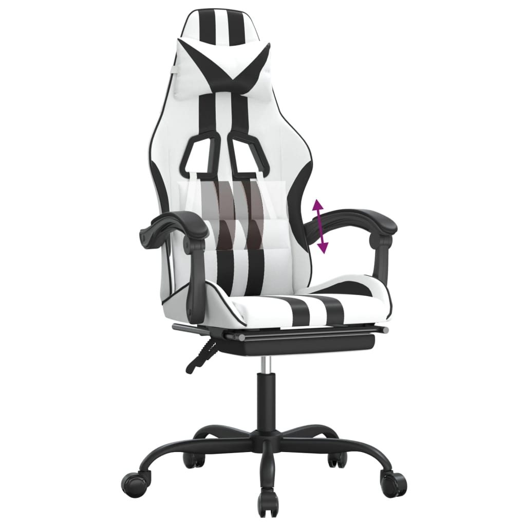 Vidaxl Gaming Armchair with Footrest, White-Black, Faux Leather