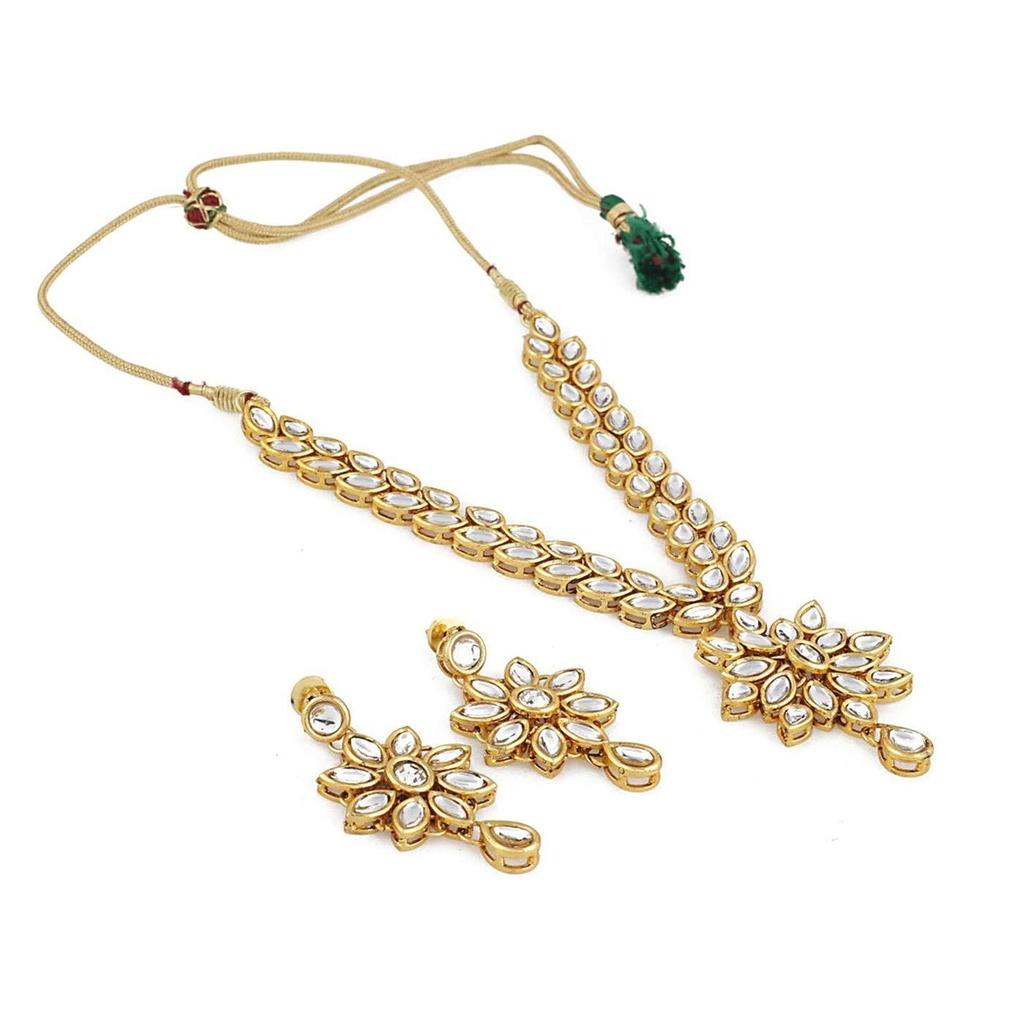 Fashion Jewellery Gold Plated Kundan Fancy Party Wear Necklace Traditional Jewellery Set with Earring for Women and Girls