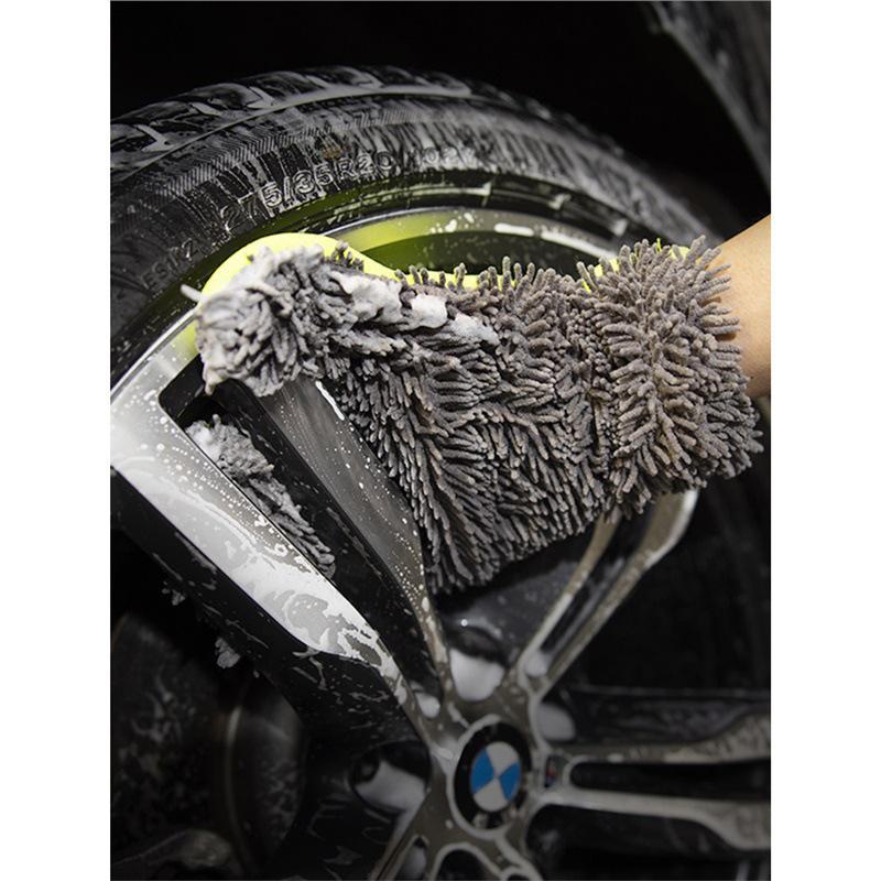 Chenille Velvet Plush Car Wash Gloves - Non-Scratch, Thick, Five-Finger Design for Wheels and Paint Care