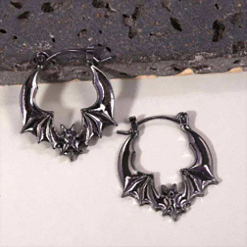 Bat Hoop Earrings. Bat Earrings, Silver Color Tone Earrings, Vintage Bat Jewelry