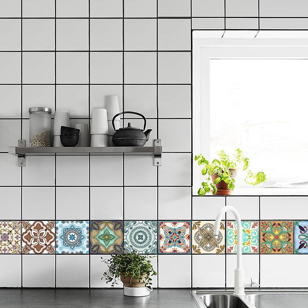 10 Pieces European Style Tile Wall Sticker Self-Adhesive Living Room Bathroom Renovation Wallpaper Pvc Crystal Film Tile Sticker