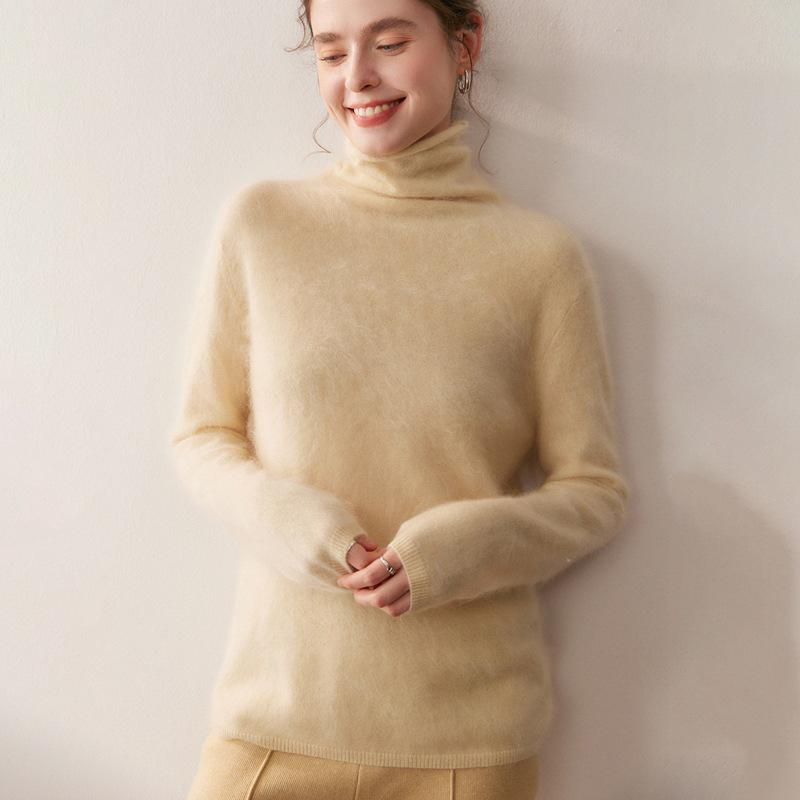 Women's 100% Pure Cashmere High Neck Sweater - Loose, Warm, Long Sleeve Knit Base Layer for Autumn/Winter