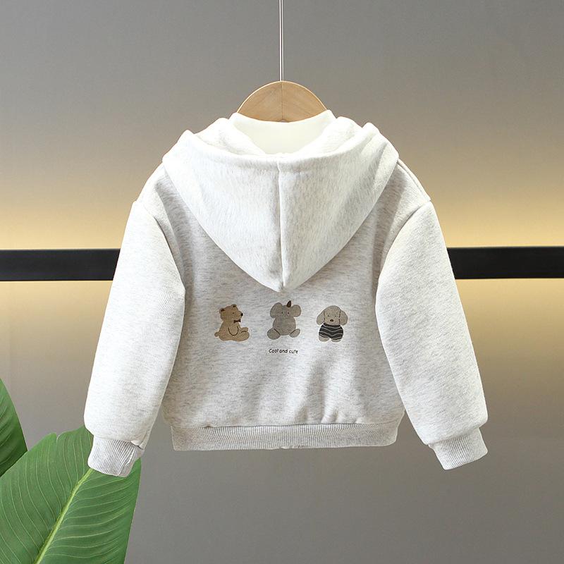 Kids Fleece Hooded Sweatshirt with Cartoon Print Warm Winter Zip Up Jacket 80