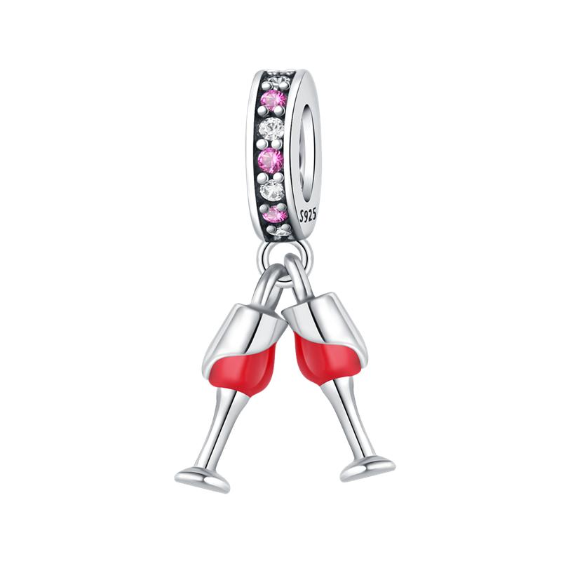 925 Silver Wine Charm Beads Pendant For Women DIY Jewelry Gift Original Bracelet Clasp Liquor Series