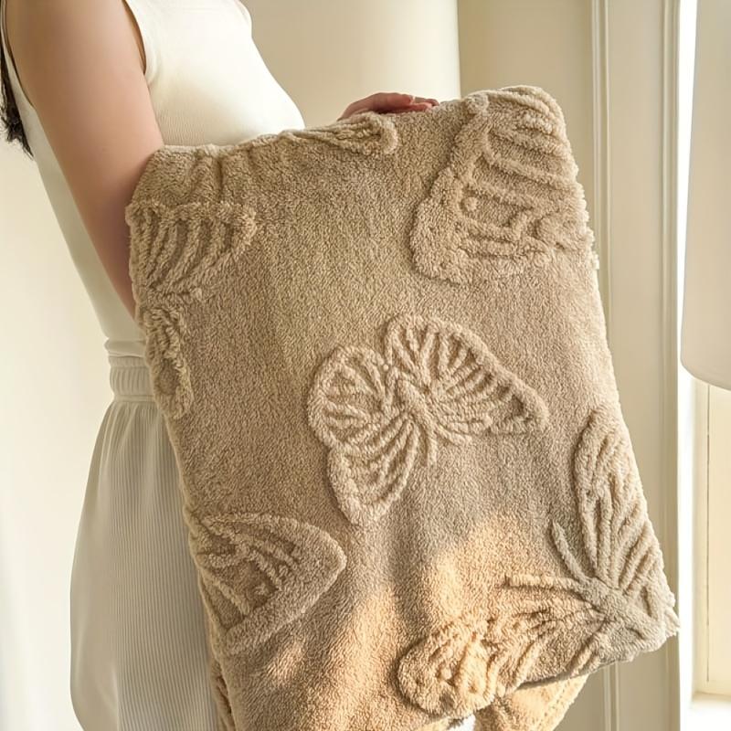 Spring Summer Jacquard Flannel Blanket Small Throw, Exquisite Jacquard Craft, Pure Solid Color Double-Faced Velvet,  Summer Office Blanket