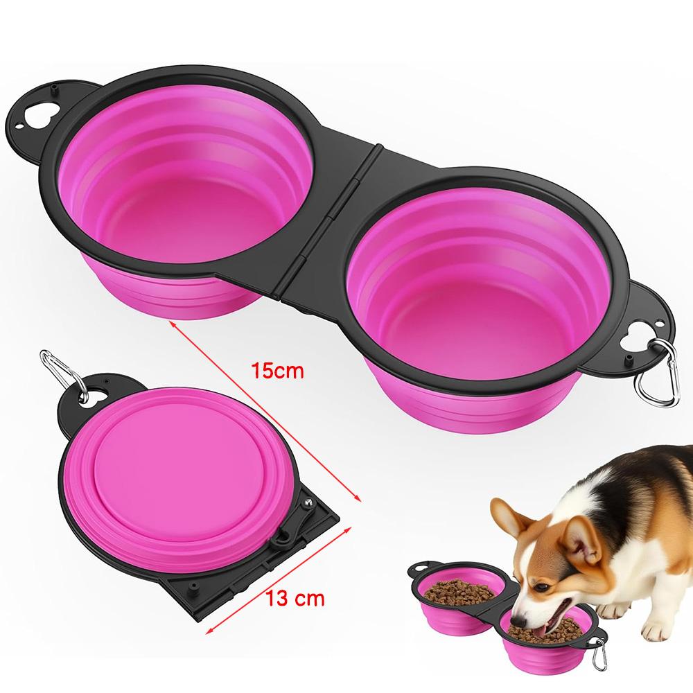 2-In-1 Collapsible Pet Bowls Dual Food And Water Bowls Flip Over Portable Dog Cat Pet Travel Feeder Bowl For Walking Camping