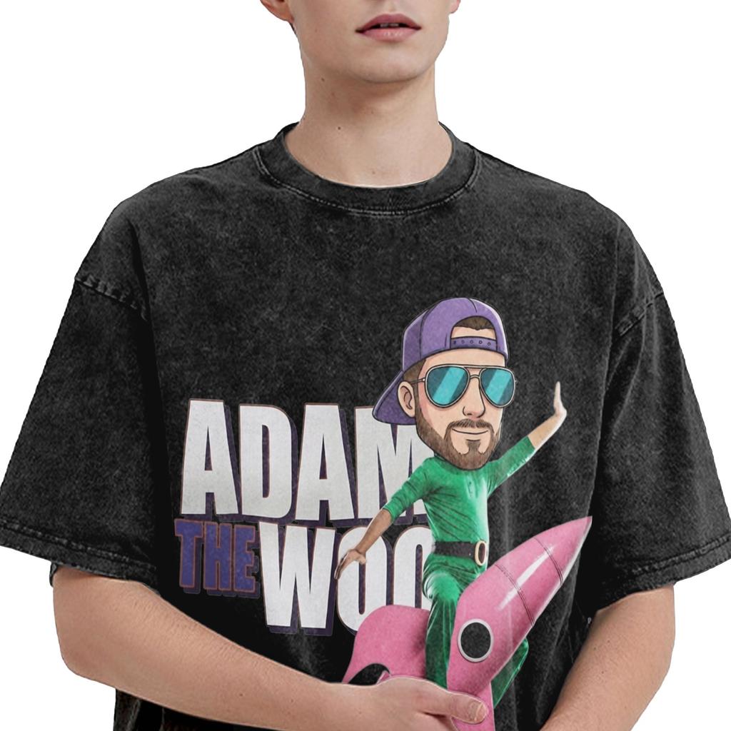 Adam The Woo Washed T Shirt Couple Y2K Retro Cotton T Shirts Summer Breathable Harajuku Tee Shirt Loose Plus Size Clothing