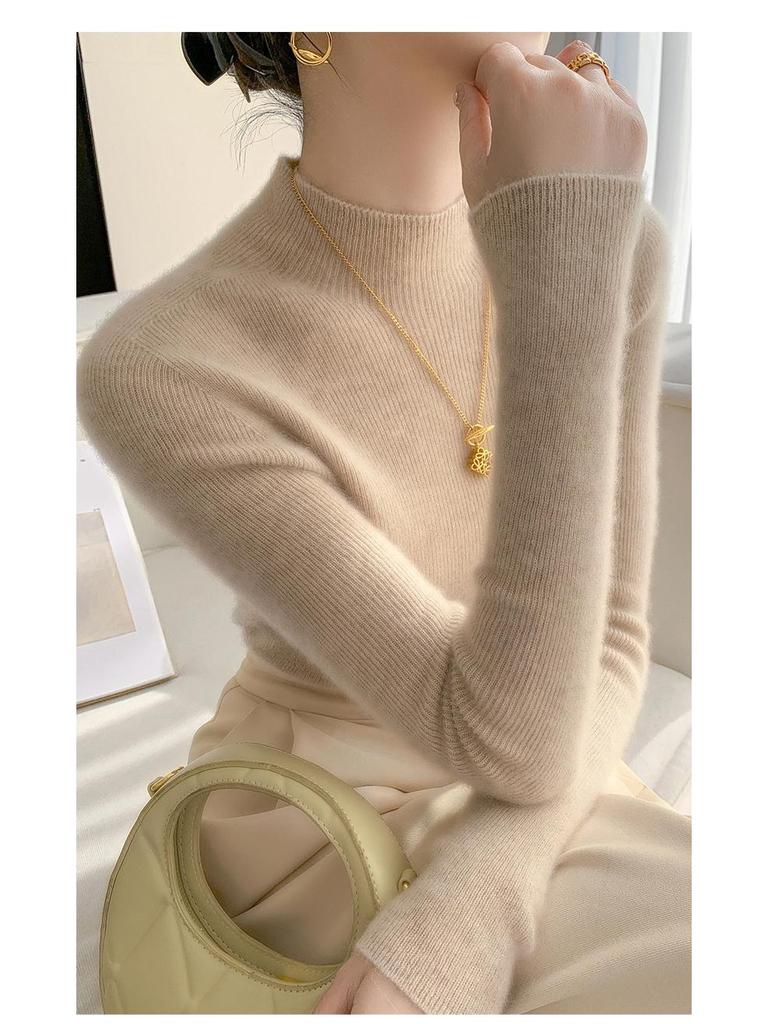 New Women's Slim Fit Cashmere Knit Half-High Neck Sweater for Autumn and Winter