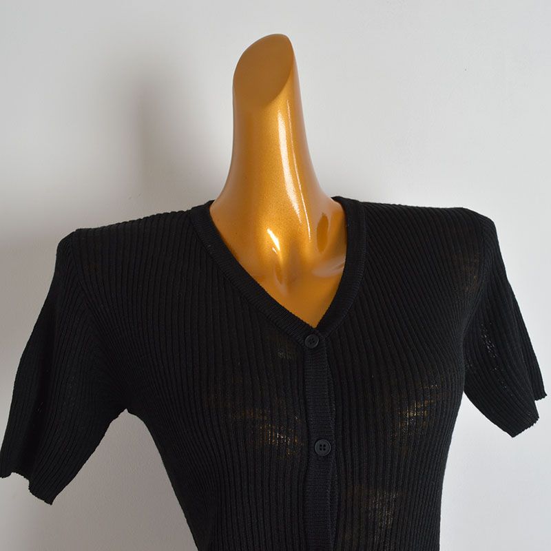 Summer New Arrival Pure Color Minimalist V-neck Single Breasted Ice Silk Knitted Cardigan Women's Clothing Loose Thin Short Sleeve Tops