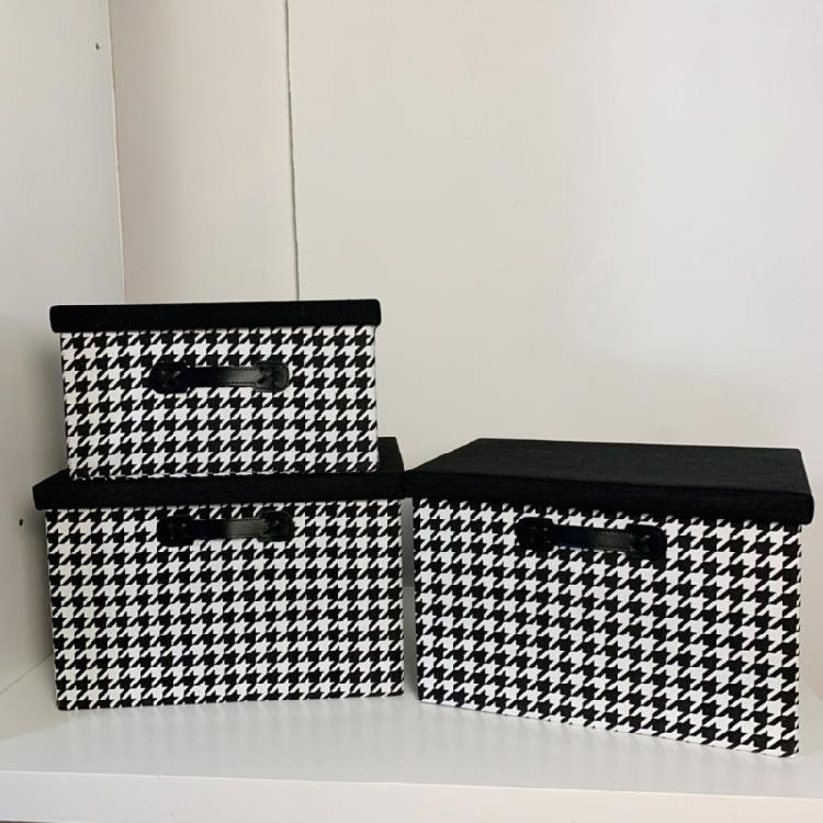 Stylish Houndstooth Pattern Foldable Storage Container Fabric Foldable Box for Space Organization In Vehicle Homes
