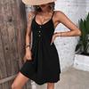 Summer Sexy V-neck Slim Waist Knit Strap Mini Dress for Women, European American Fashion Casual Party Dress