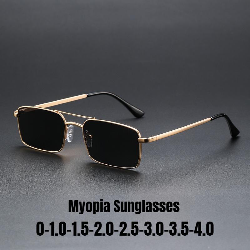 Ultra-lightweight Retro Square Myopia Sunglasses UV-Protective Glasses Fashionable Prescription Glasses for Men and Women -4.0
