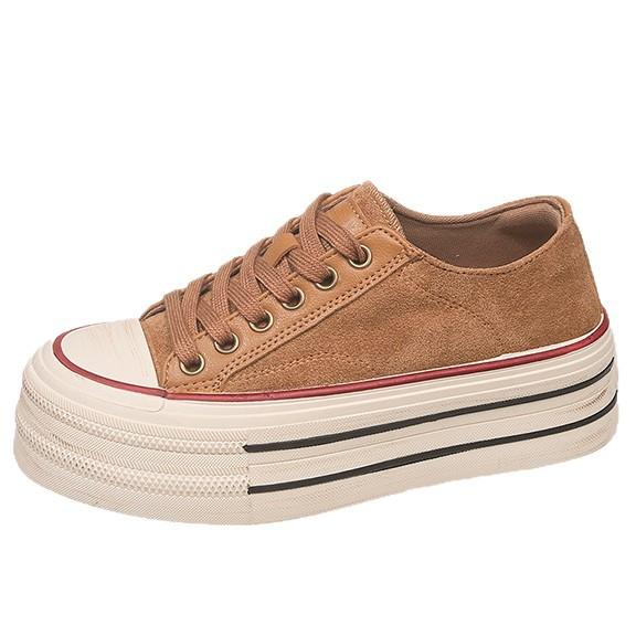 Plateau weiße Schuhe Damen vielseitig höhenvergrößernd dünn atmungsaktiv Sommer und Herbst 2025 neue Nische lässige Canvas-Schuhe Board-Schuhe