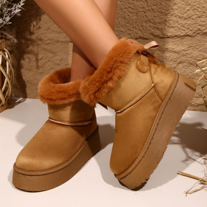 Flat-soled snow boots shoes winter new cotton shoes plush warm fluffy shoes lazy shoes