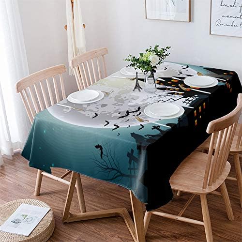 Halloween Haunted House Bats Moon Waterproof Tablecloth Party Decor Reusable Kitchen Dining Tablecloth Halloween Decorations