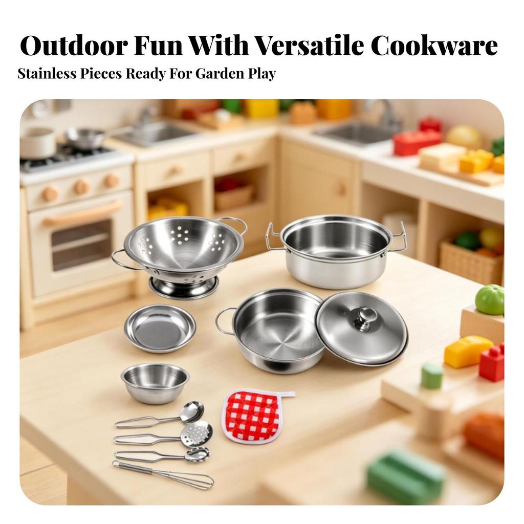 11 Pieces Toy Cookware Set with Storage Pouch Realistic for Daycare, Preschool