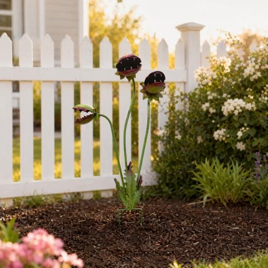 2 Pcs Whimsical Metal Carnivorous Plant Garden Stakes, 25-Inch Large Venus Flytrap Sculpture, Rust-Resistant Outdoor Yard Art for Patio, Flower Bed,