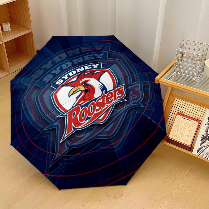 Sydney Roosters Print Auto 8?Ribs Folding Umbrella Wind Resistant Lightweight Automatic Umbrella For Daily Travel