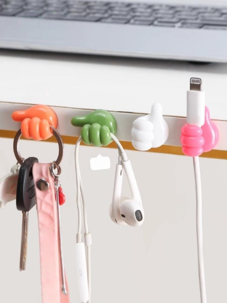 Thumb Design Cable Hook, Adhesive Cord Holder for Desk Wall, No Trace No Drill Charger Organizer, Home Office Wire Management