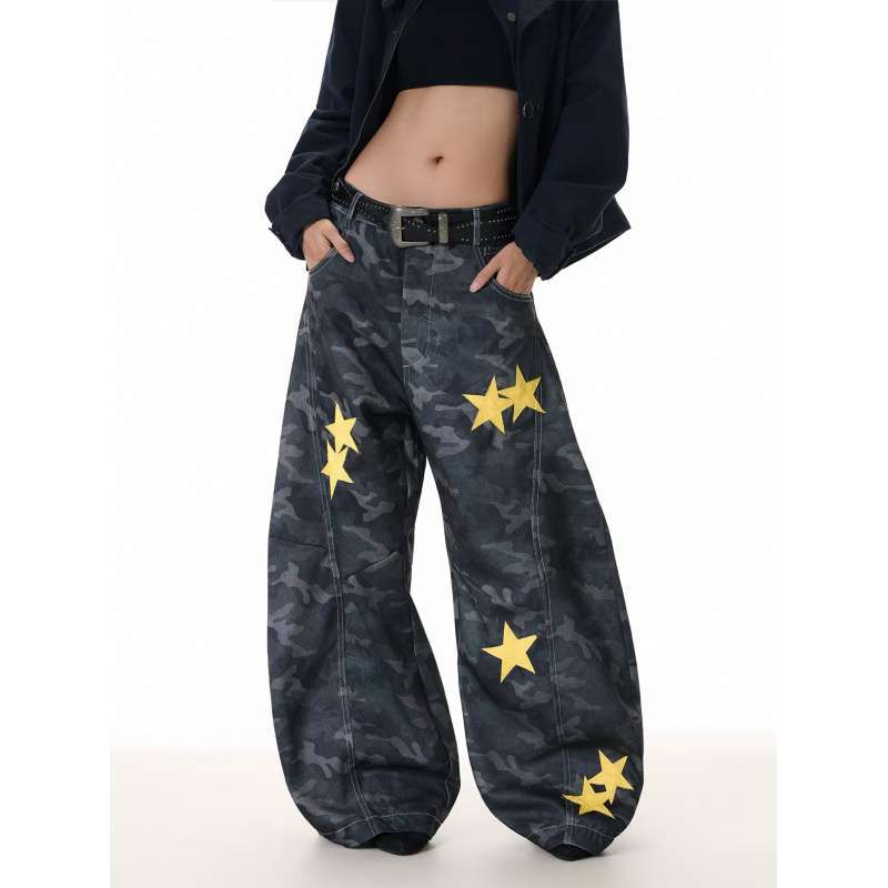 JYL Men s Bootcut Jeans European Star Camo Vintage HipHop Wide-Leg Denim XL античный пурпурный