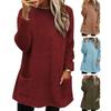 Lady Winter Sweatshirt with Dual Pockets Pure Color Plush Round Neck Loose Mid Length Pullover Top Casual Office Party Workout Sweatshirt