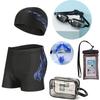 Men's Quick-Dry Swim Trunks & Goggles Set - Includes Boxer Shorts and Swim Cap for Adults