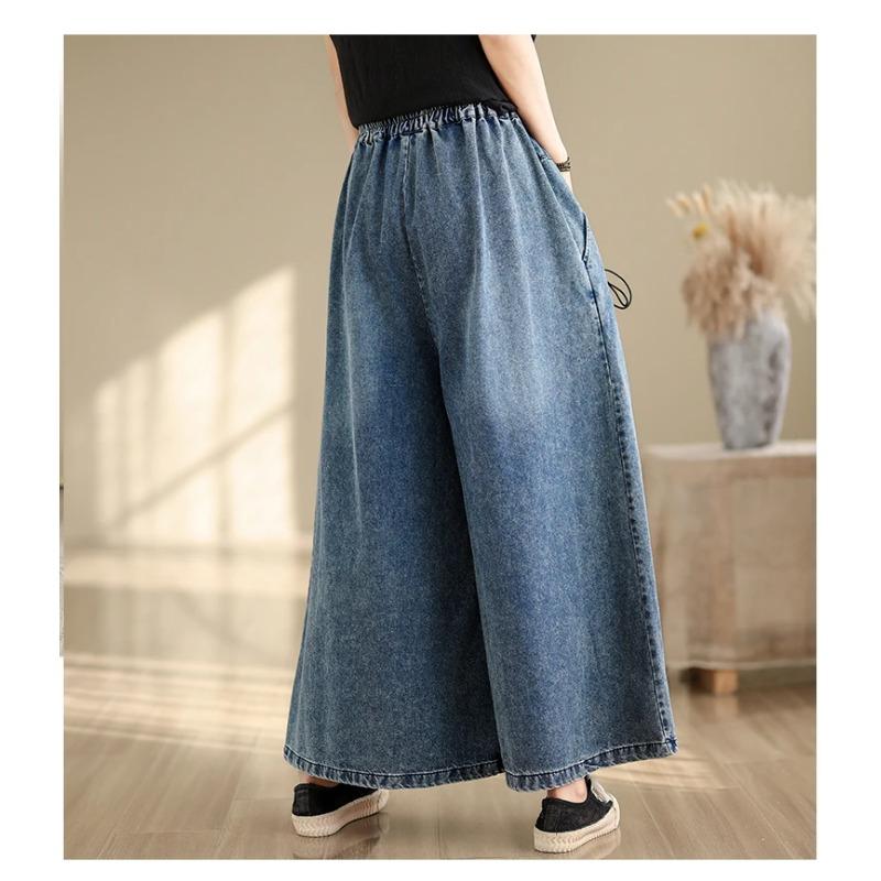 Baggy Jeans Women Arrival Spring Fashion Wide Leg Denim Pants Elastic Waist Loose Casual Ankle Length Trouser