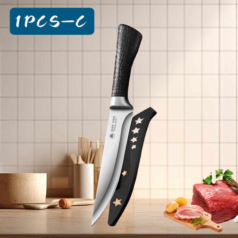 Professional Boning Knife with Stainless Steel Fruit Slicing Knife Non-slip Handle Kitchen Slaughtering Knife with Cover