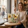 Sunflower Bee Print Large Shoulder Tote for Daily Casual Shopping