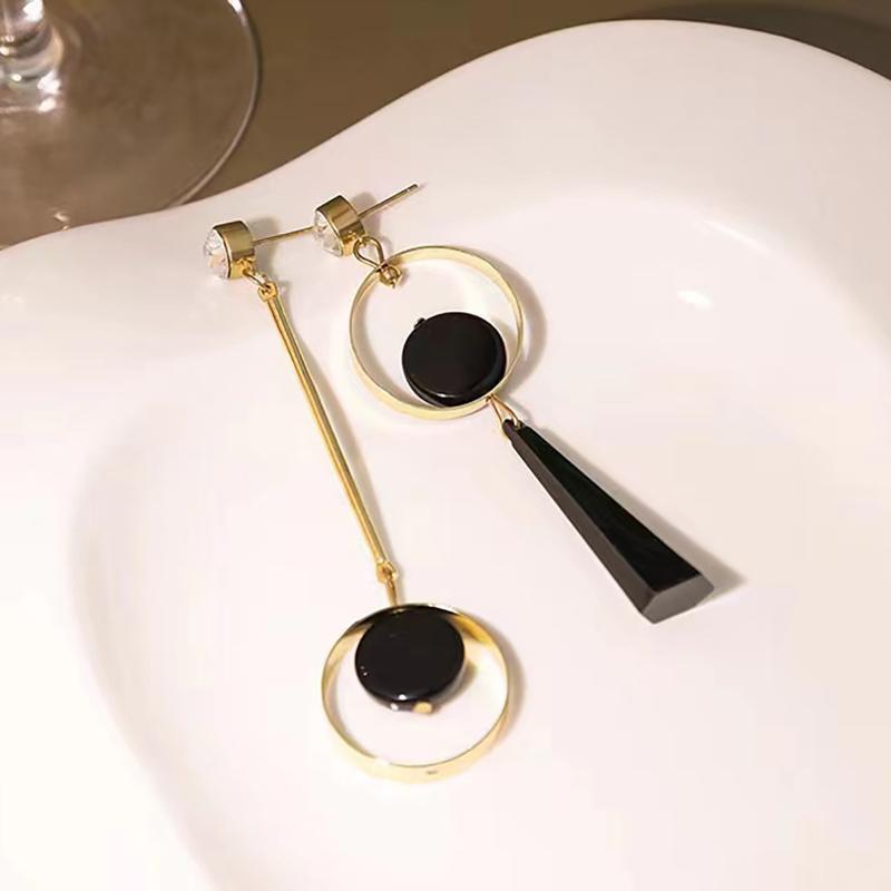 Black Asymmetrical Geometric Hanging Long Earrings For Women Statement Earrings Drop Boucle Oreille Femme Fashion Jewelry Gift