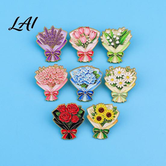 Decorative Metal Lapel Pin Bouquet Brooch for Women Enamel Romantic Flower Jewelry Durable Backpack Hat Decoration Zinc Alloy Floral Coats