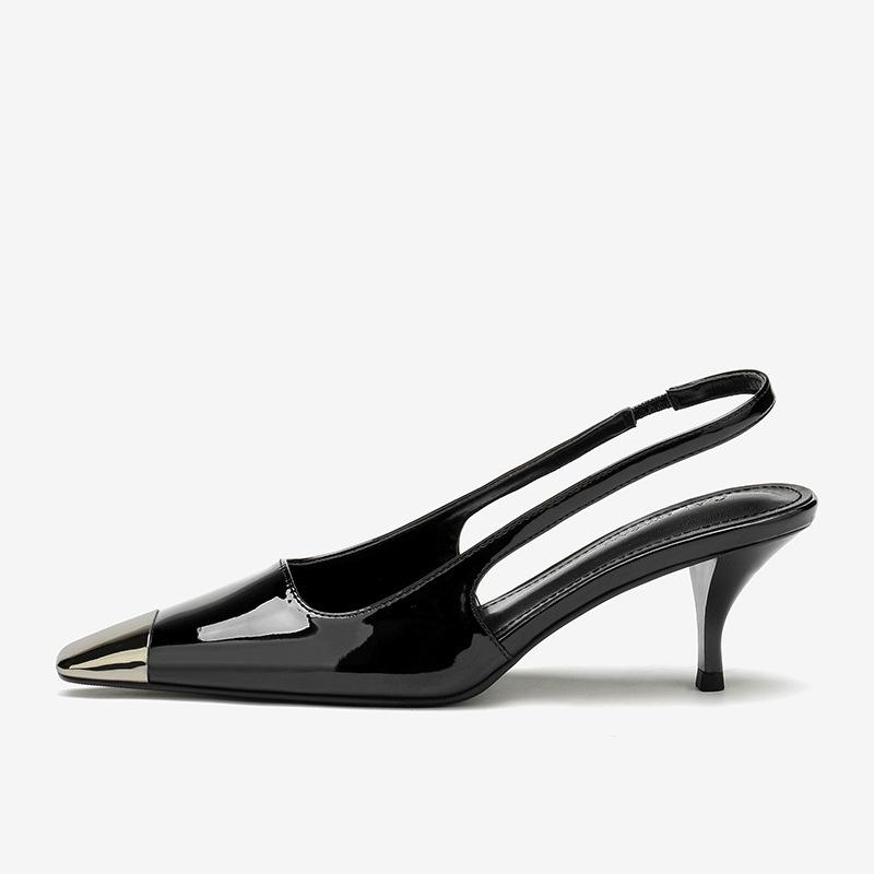 Туфли с металлическим носком Rose Pointed женские босоножки с узким ремешком лакированные кожаные туфли-лодочки туфли-стилеты на танкетке высокие каблуки клубная вечеринка 45 8190₽