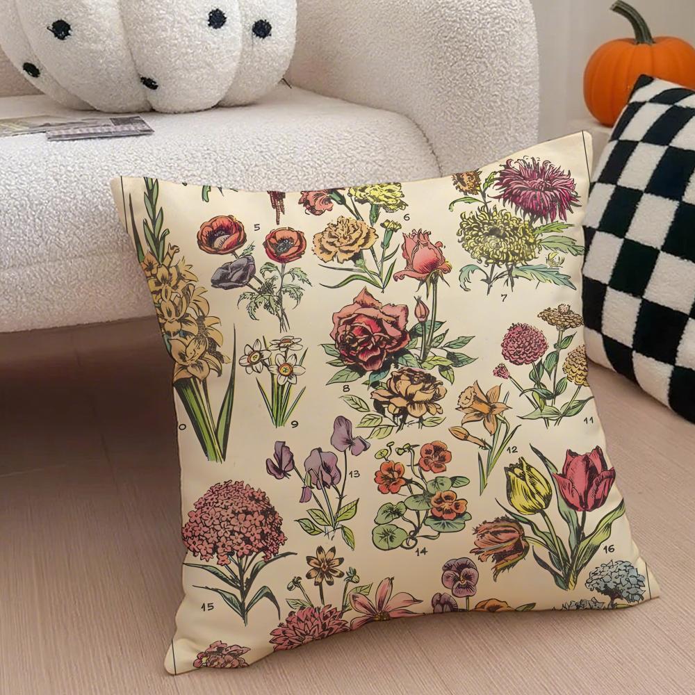 Vintage Floral Pillow Pastoral Style Cushion Cover Throw Pillow Cover Hidden Button Durable Polyester Chair Cushion