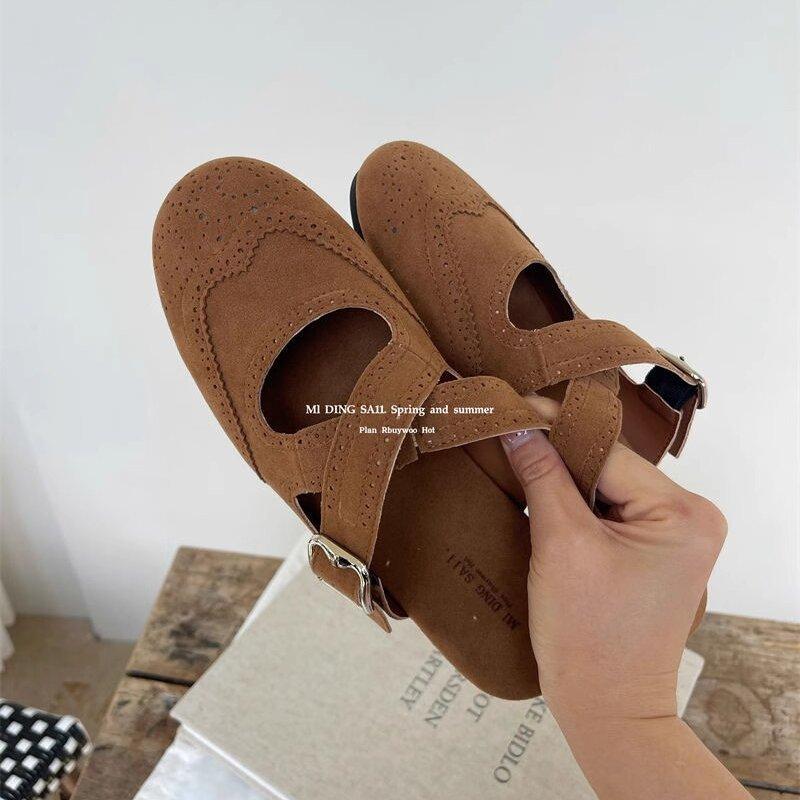 IPPEUM Women Flat Shoes 2026 Summer Mules Black PU Leather Slippers 225 коричневый 6090₽