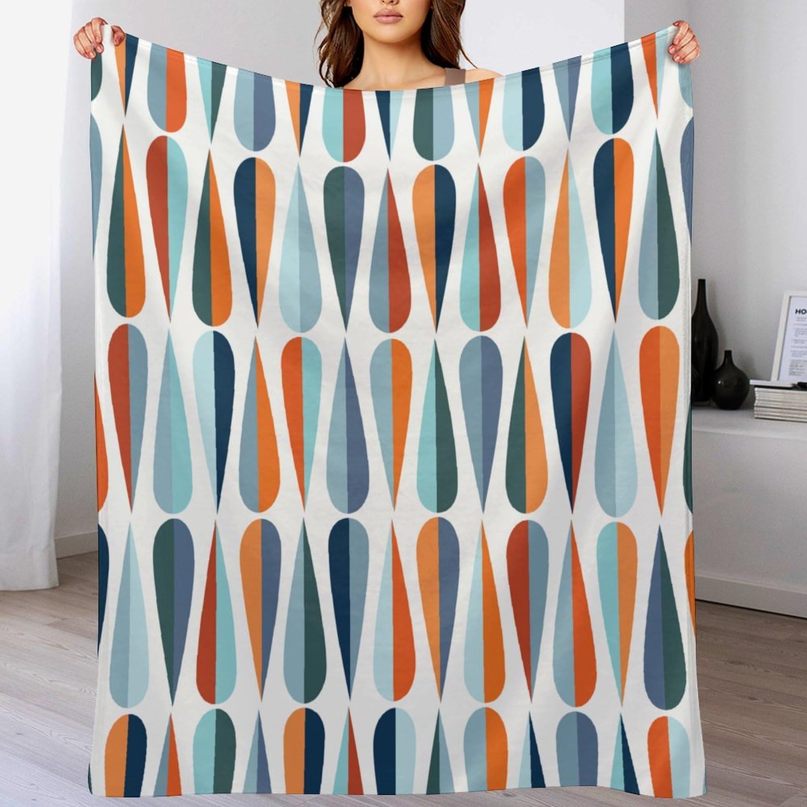 

Vintage Mid Century Geometry Throw Blanket Soft Retro Abstract Geometric Blanket for Sofa Bed Couch Chair Camping Travel Or Dorm 75x90cm