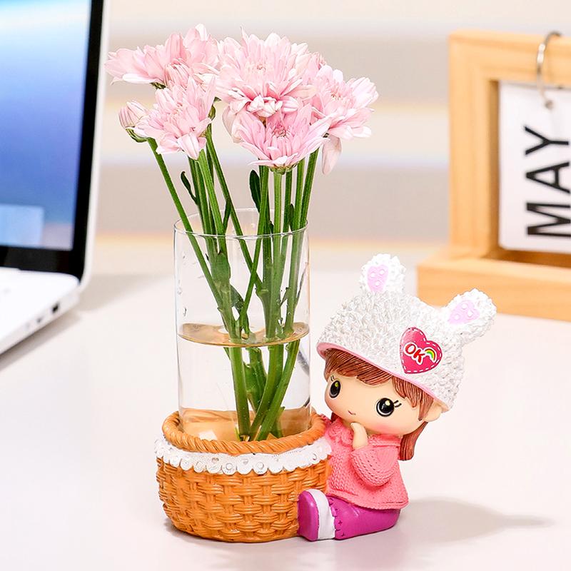 

1Pc Resin Hydroponics Vase Unique Flowers Pot Home Decor Rabbit Creative Dog Shape Cat D