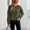 Autumn New Thin Plaid Patchwork Round Neck Pullover Long Sleeved Solid Color Hoodie for Women