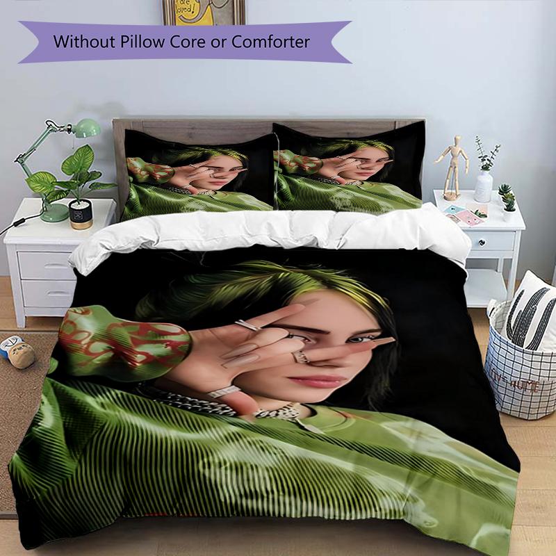 3dílná sada povlečení Billie Eilish Uzavírání na zip Obsahuje 1 povlak na přikrývku a 2 povlaky na polštáře, měkké a pohodlné pro všechna roční období.