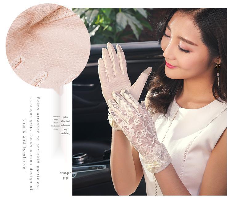 Women's UV Protection Summer Gloves: Thin Ice Silk, Lace, Elastic, Non-Slip, Touchscreen for Driving, Cycling, Electric Scooter