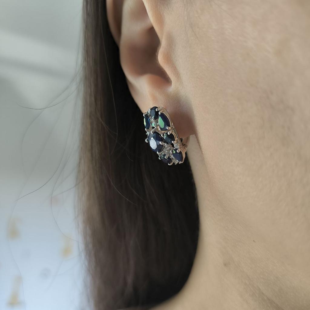 Silver Earrings with Natural Sapphire 7.608ct, Cubic Zirconia (2180944)
