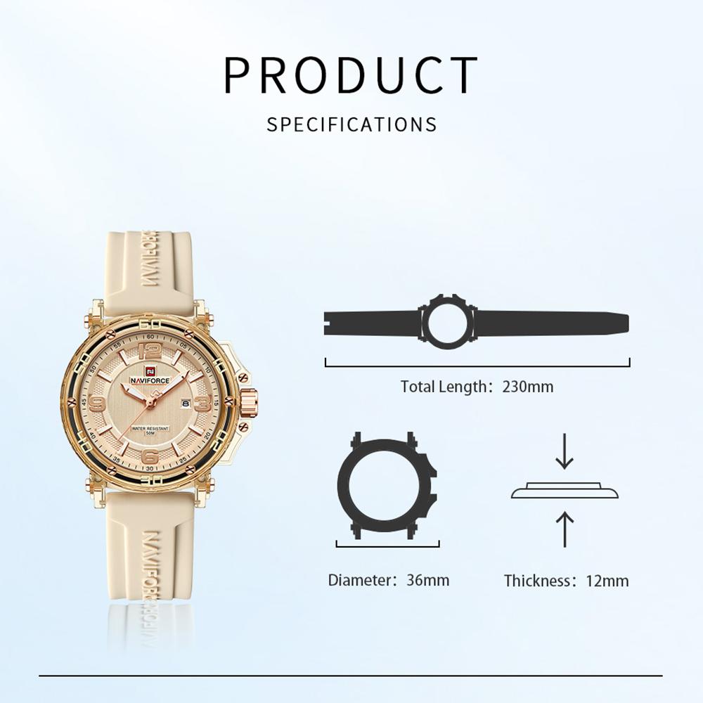 NAVIFORCE Original Women's Calendar Watch Lightweight Fashion Quartz Watch 50m Waterproof Luminous Pointer Women's Casual Watch NF7125