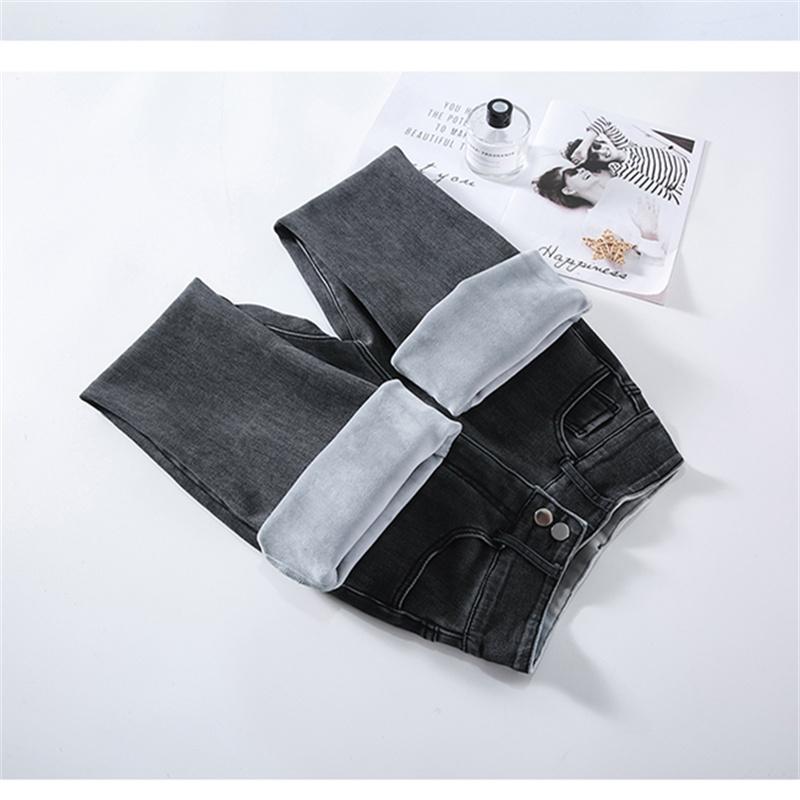 Vinter Tykk Fløyel Kvinner Høy Midje Casual Denim Blyantbukser Løse Jeans Mote retroVarm Fleece Varm Slim Fit Stretch Damer