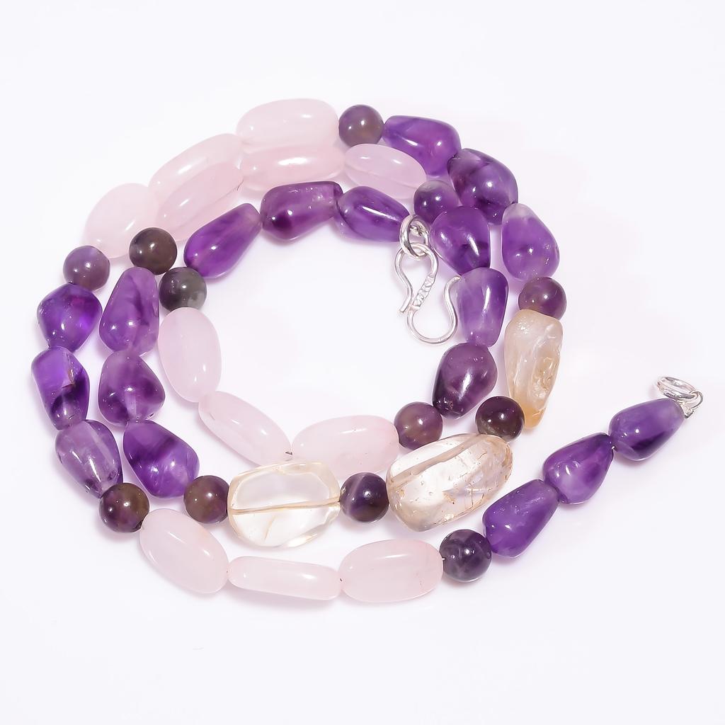 Natural Rose Quartz Amethyst Citrine Gemstone Beads Necklace 5-18 Mm 18" UB-8171 UB-8171