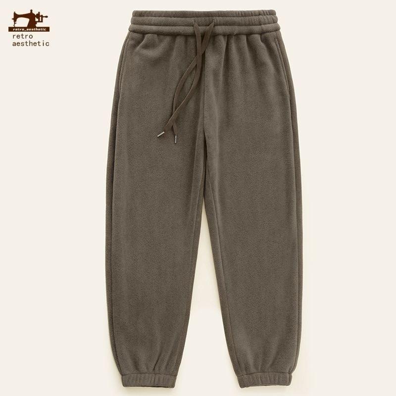 Unisex Heavyweight Fleece Windproof Sweatpants - Thick, Warm, Cuffed Outdoor Pants for Autumn and Winter
