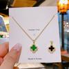 Fashion Commuter Double Sided Four Leaf Clover Zircon Pendant Clavicle Necklace For Women
