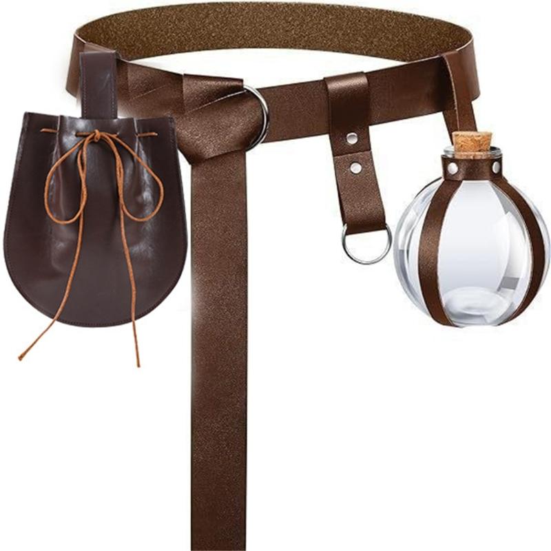 Medieval Waist Guard Leather Side Pack Medieval Leather Belt Waist Bag Potion Bottle Medieval Costume Accessory