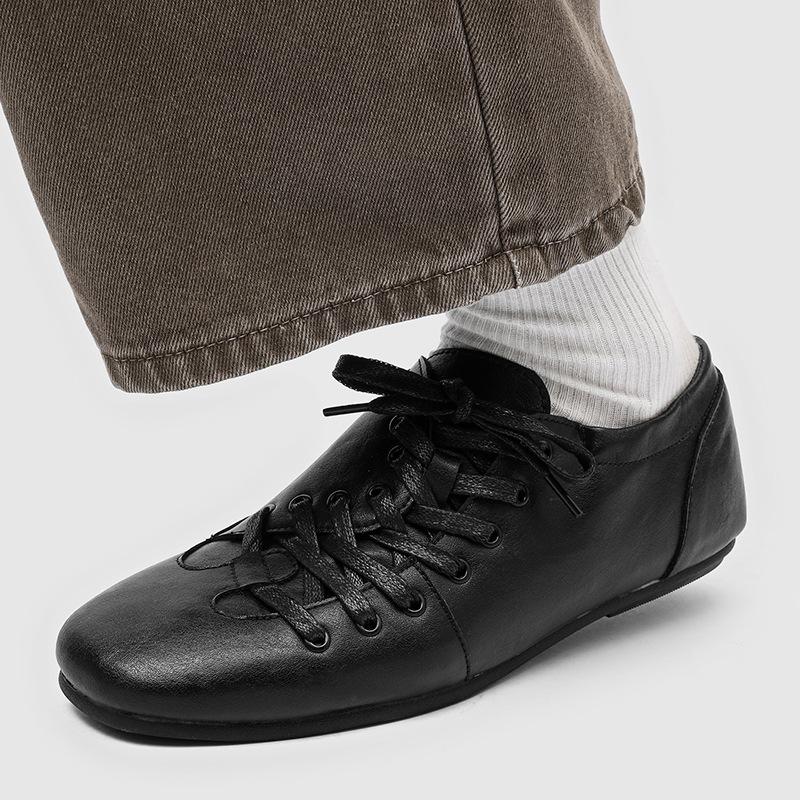 Retro Pleated, Oblique Lace-up Flat-bottomed German Training Shoes Men's Niche Derby shoes-J