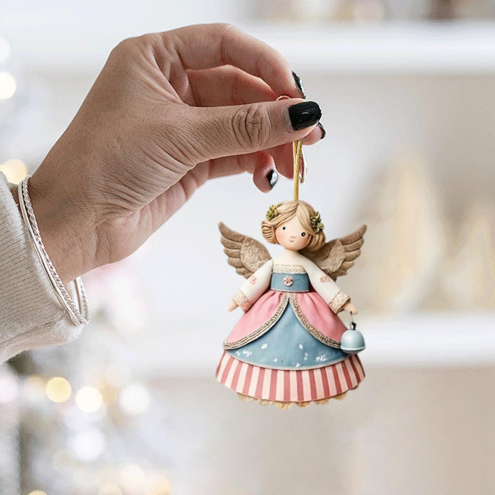 6/12/24PCS 2D Retro Christmas Angel Handmade Christmas Pendant - With Flowers And Star Patterns, Perfect Christmas Decorations