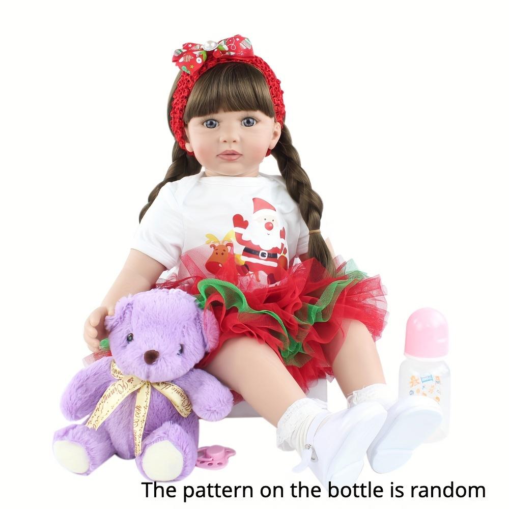 BZDOLL 60cm Soft Vinyl Reborn Toddler Baby Doll Toys for Girl 24 Inch Black Long Hair Princess Bebe Kids Birthday Gift Play House